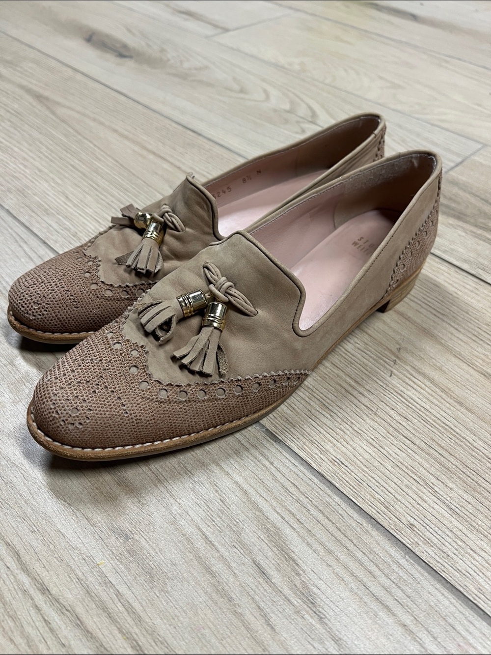 Stuart Weitzman Guything Beige Tassel Loafers